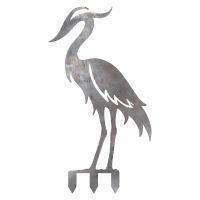 Modern Heron Sheet Steel Silhouette in Natural Steel Finish with Spikes Modern Heron Sheet Steel Silhouette in Natural Steel Finish with Spikes