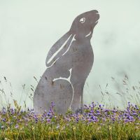 Moon Gazing Hare Sheet Steel Silhouette in Natural Steel Finish