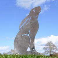 Moon Gazing Hare Sheet Steel Silhouette in Natural Steel Finish in Situ