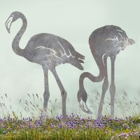 Pair of Flamingo"s Sheet Steel Silhouette in Natural Steel Finish in Situ