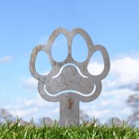 Natural Steel Grave Marker Ground Spike with Paw Print Topper Natural Steel Grave Marker Ground Spike with Paw Print Topper