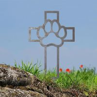 Unfinished Grave Marker Ground Spike with Paw Print on Cross Motif Unfinished Grave Marker Ground Spike with Paw Print on Cross Motif