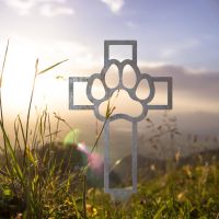 Unfinished Grave Marker Ground Spike with Paw Print on Cross Topper Unfinished Grave Marker Ground Spike with Paw Print on Cross Topper