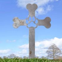 Unfinished Paw Print on Dog Bone Cross Grave Marker Ground Spike