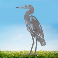 Standing Heron Sheet Steel Silhouette in Natural Steel Finish