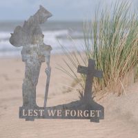 Natural Steel Memorial Ground Spike with WW2 Soldier "Lest We Forget" Motif