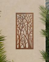 "Rustic Autumnal Trees Garden Wall Art" mounted onto a garden wall