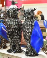 Two Recycled Metal Owls In Situ 