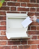 Lockable Front Open & In Use on "Urban Obsession" Cream Wall Mounted Post Box  Lockable Front Open & In Use on "Urban Obsession" Cream Wall Mounted Post Box