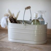 White Utility Bucket with Wooden Handle