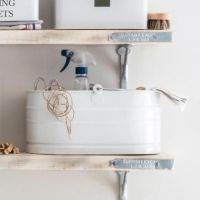 White Utility Bucket with Wooden Handle in Situ