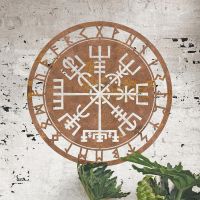 "Vegvisir" Viking Compass Wall Art in Situ on a Rustic Brick Wall "Vegvisir" Viking Compass Wall Art in Situ on a Rustic Brick Wall
