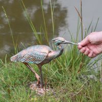 Scale Shot Verdigris Finished "Grus-Grus" Freestanding Crane Sculpture Scale Shot Verdigris Finished "Grus-Grus" Freestanding Crane Sculpture