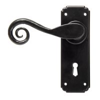 Ververt Black Monkey Tail Lever Handle Set With Key Hole Shown with the Handle on the Left Side Ververt Black Monkey Tail Lever Handle Set With Key Hole Shown with the Handle on the Left Side