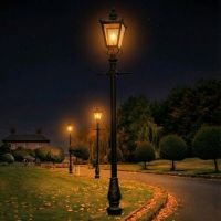 AI Illustration of the 3.2m Black Victorian Lamp Post Illuminated at Night