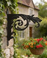 Digital Illustration of the Baroque Ornate Hanging Basket Bracket in Front of a Rose Cottage