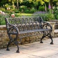 Victorian Cast Iron Two Seat Bench in an Aged Black Finish Digital Illustration