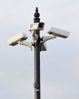 CCTV Column and Camera Bracket in Victorian Finish close up mounted cctv cameras