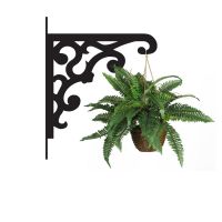 Victorian Gingerbread Style Hanging Basket Bracket holding a Flower Basket