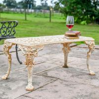 Victorian Rustic Cream Cast Iron Garden Coffee Table in Use 