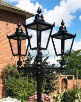 Victorian Triple Headed Lamp Post Set Lanterns Close Up Victorian Triple Headed Lamp Post Set Lanterns Close Up