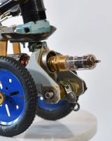 Close up of Vintage Farmer Recycled Metal Sculpture Back Close up of Vintage Farmer Recycled Metal Sculpture Back