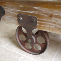 Close-up of the "Railway Style" Wheels on the Coffee Table