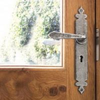 "Vittoria" Unsprung Tudor Espagnolette Lever Set In Situ on a Door