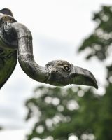 Close up of intricate detail on recycled metal art sculpture