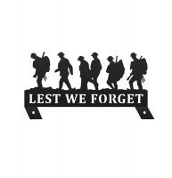 Black Memorial Fence Topper with Walking Soldiers "Lest We Forget" Topper with Fixing Plates