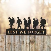Black Memorial Fence Topper with Walking Soldiers "Lest We Forget" Topper