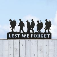 Black Memorial Fence Topper with Walking Soldiers "Lest We Forget" Motif