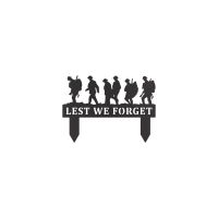 Black Memorial Ground Spike with Walking Soldiers "Lest We Forget" Topper with Spikes