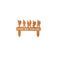 Rustic Memorial Ground Spike with Walking Soldiers "Lest We Forget" Topper with Spikes