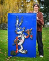 Wascally Rabbit Oil Drum Scrap Metal Wall Art 