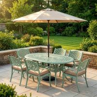 Mint Green "Montacute" Six Seater Garden Table & Chair Set Digital illustration