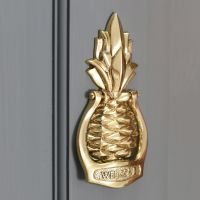 Pineapple door knocker on a grey door