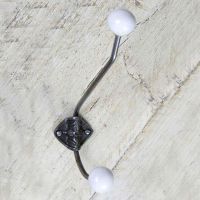Large Iron Coat Hook With White Ceramic Tips