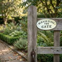 White Iron Please Close The Gate Sign Digital Illustration