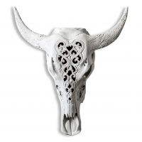 White Bison Wall Bust with a Scrolled Heart Carved Pattern White Bison Wall Bust with a Scrolled Heart Carved Pattern