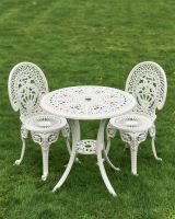 Cast Aluminium "Hamptons" White Two Seater Garden Table & Chair Set Cast Aluminium "Hamptons" White Two Seater Garden Table & Chair Set