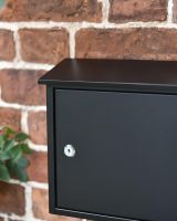 Close-Up of Lockable Front on Wide Steel Black Wall Mounted Post Box with Lock & Reflector Plate