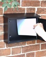 Lockable Front Open on Wide Steel Black Wall Mounted Post Box with Lock & Reflector Plate