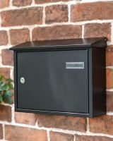 Wide Steel Black Wall Mounted Post Box with Lock & Reflector Plate in Situ