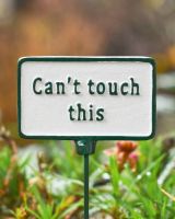 Witty Cast Iron Plant Pot Spike “Can’t Touch This” close up image