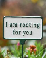 Witty Cast Iron Plant Pot Spike “I’m Rooting for You” close up image