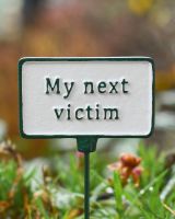 Witty Cast Iron Plant Pot Spike “My Next Victim” close up