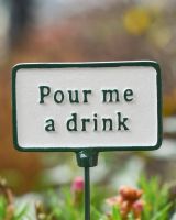 Witty Cast Iron Plant Pot Spike “Pour me a Drink” close up