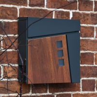 Anthracite Grey Modern Wall Mounted Post Box on a Brick Walll