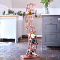“Serena” Copper Curved Wine and Bottle Holder in Kitchen